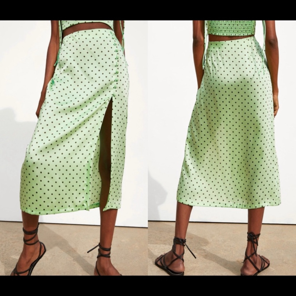 ZARA GREEN /MINT POLKA DOT PRINT MIDI SKIRT